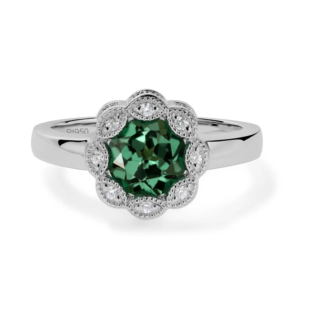 Vintage Green Sapphire Halo Flower Ring - Image 2