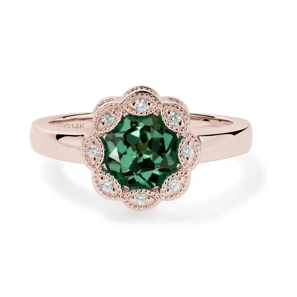 Vintage Green Sapphire Halo Flower Ring - Image 4
