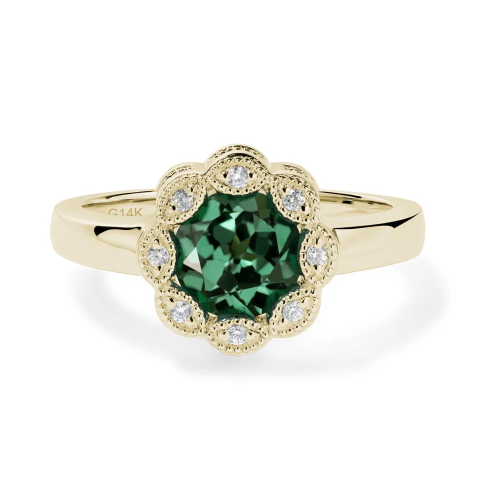 Vintage Green Sapphire Halo Flower Ring - Image 9