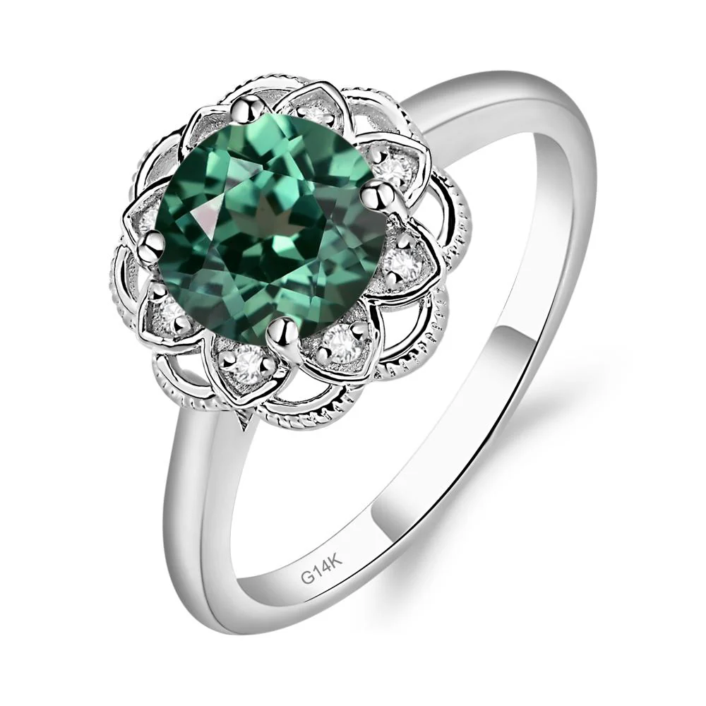 Round Cut Green Sapphire Filigree Ring - Image 3