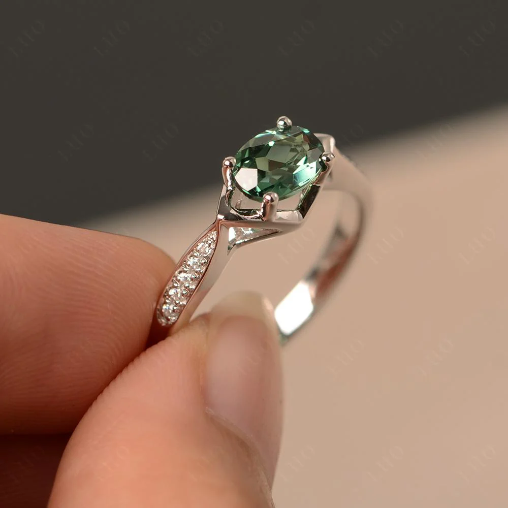 Petite Oval Horizontal Green Sapphire Ring - Image 11