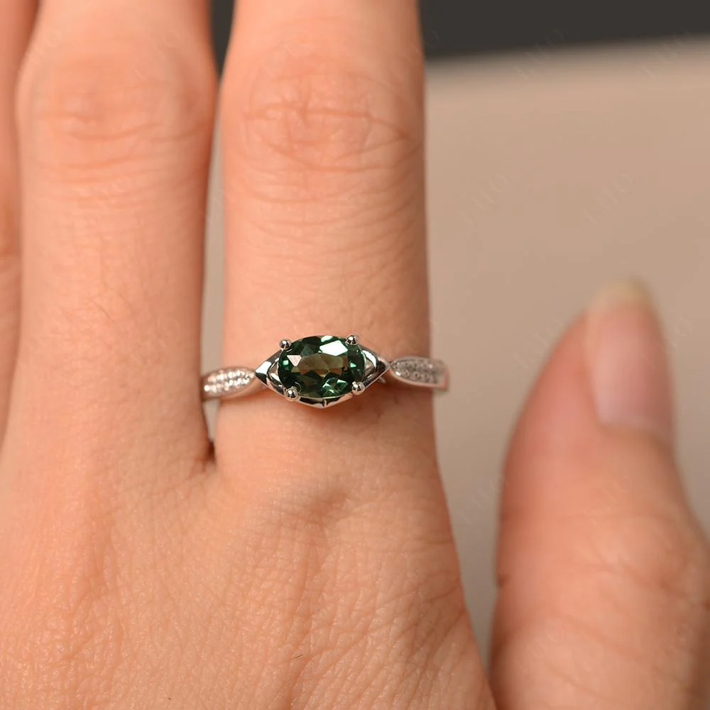 Petite Oval Horizontal Green Sapphire Ring - Image 13
