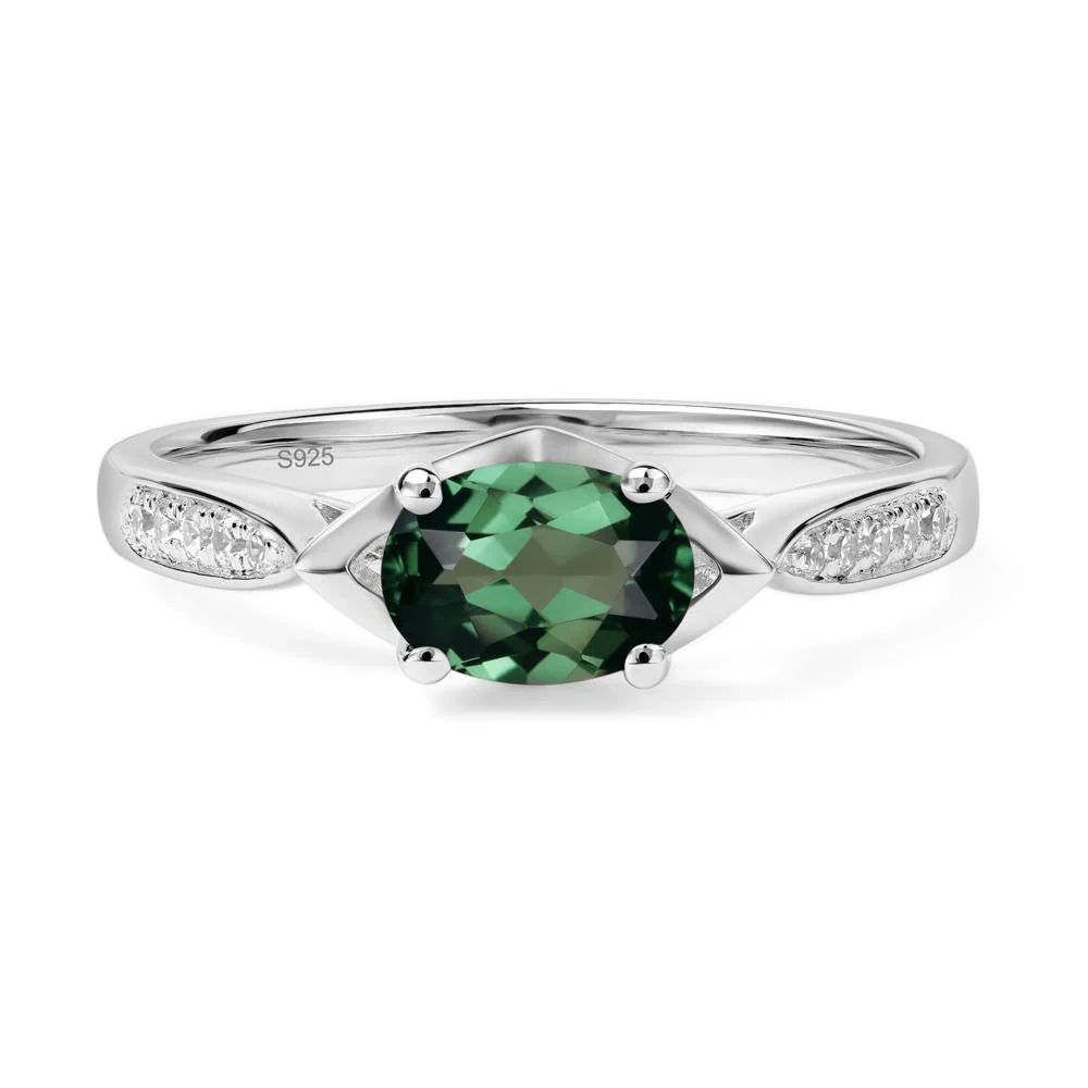 Petite Oval Horizontal Green Sapphire Ring - Image 2