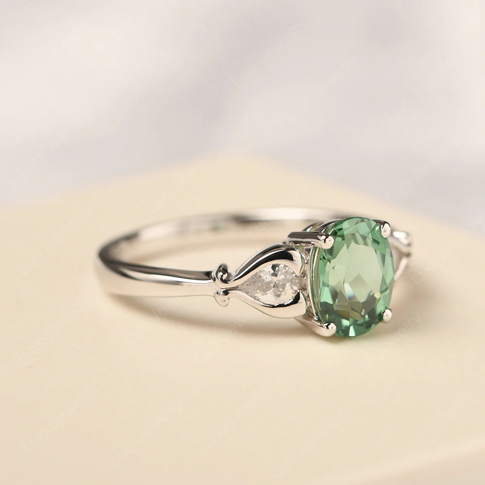 Green Sapphire Ring with Pear Side Stones - Image 2