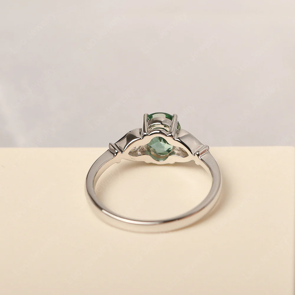 Green Sapphire Ring with Pear Side Stones - Image 3