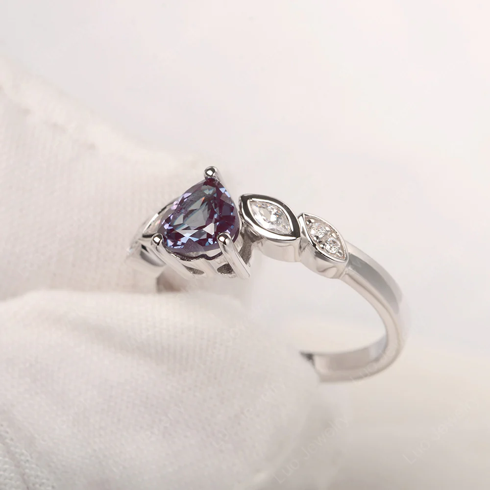 Delicate Heart Shaped Alexandrite Ring - Image 2