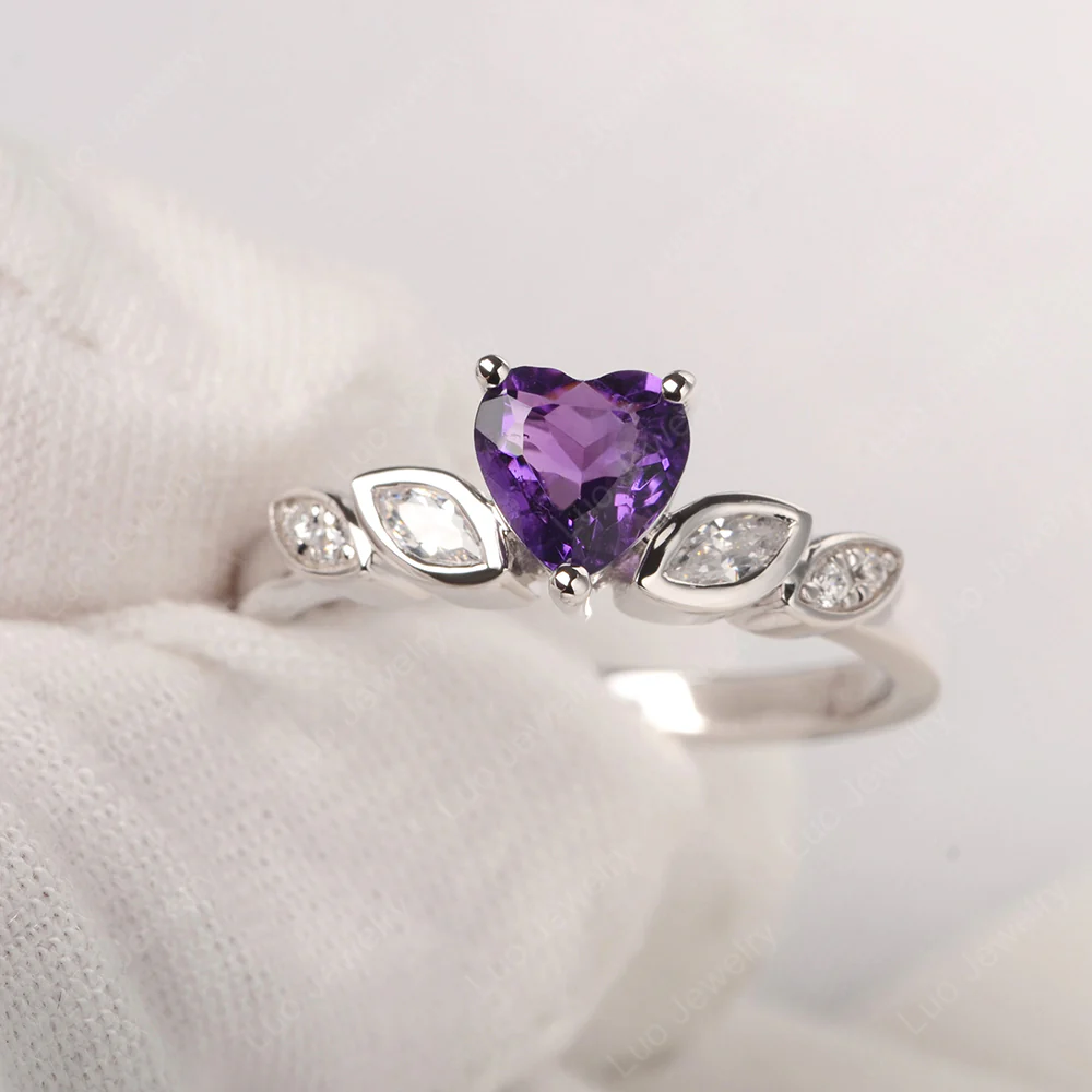 Delicate Heart Shaped Amethyst Ring