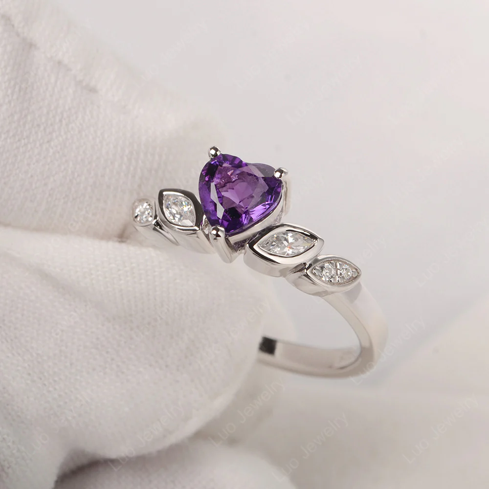 Delicate Heart Shaped Amethyst Ring - Image 2