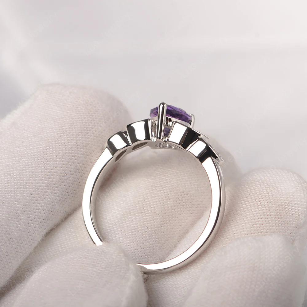 Delicate Heart Shaped Amethyst Ring - Image 4