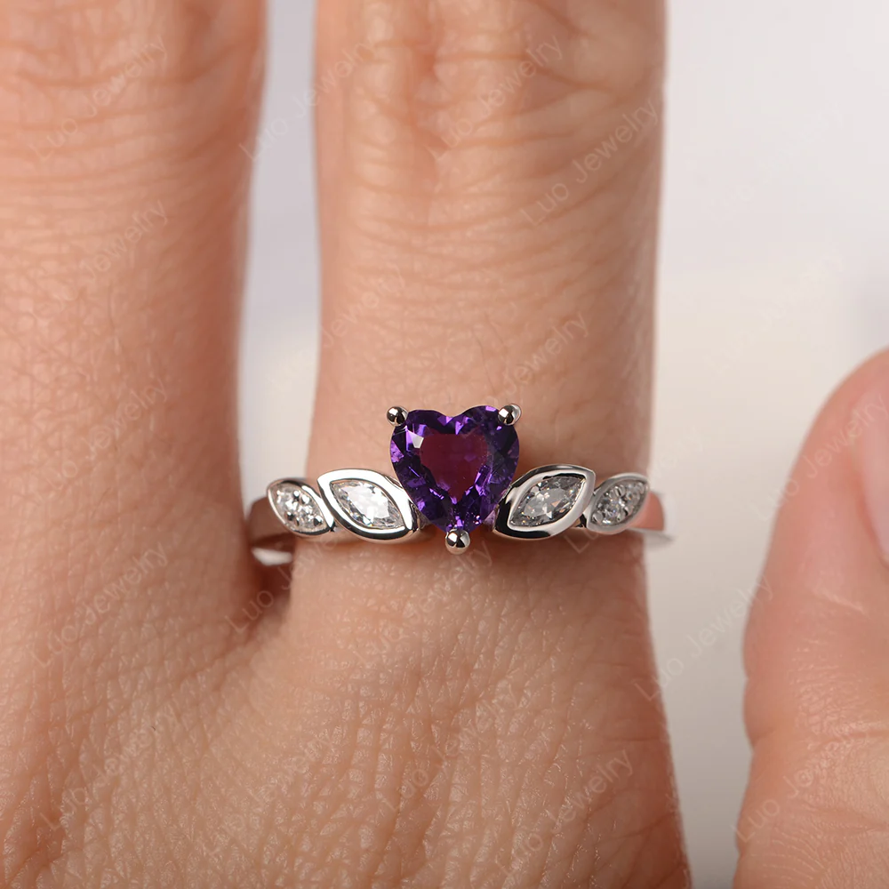 Delicate Heart Shaped Amethyst Ring - Image 5