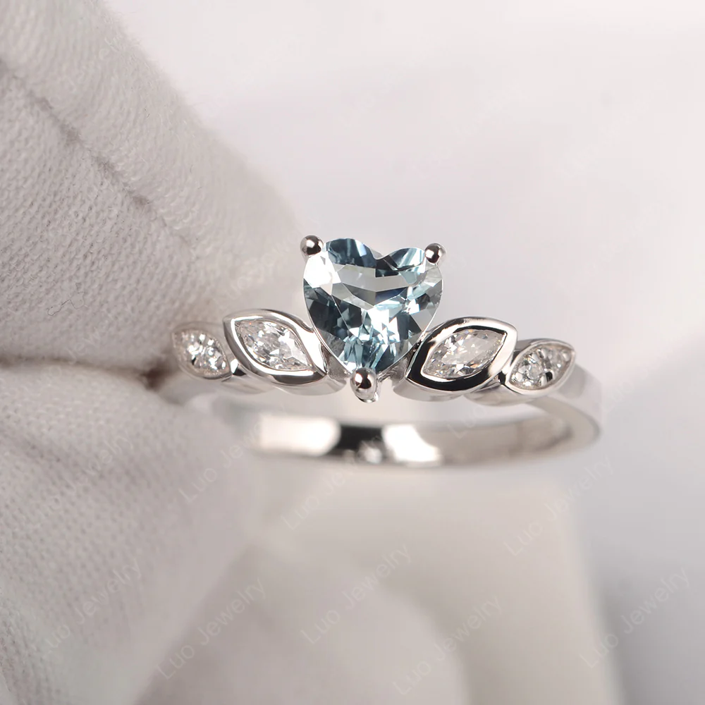 Delicate Heart Shaped Aquamarine Ring