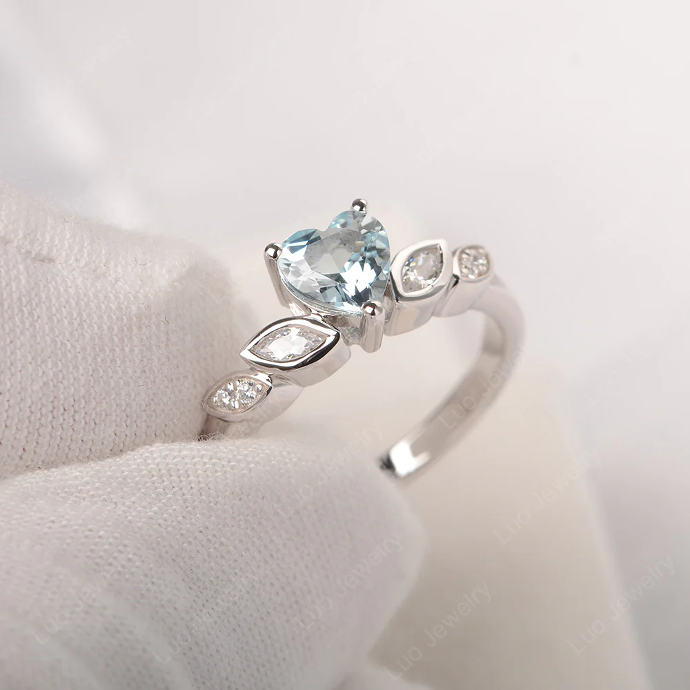 Delicate Heart Shaped Aquamarine Ring - Image 2