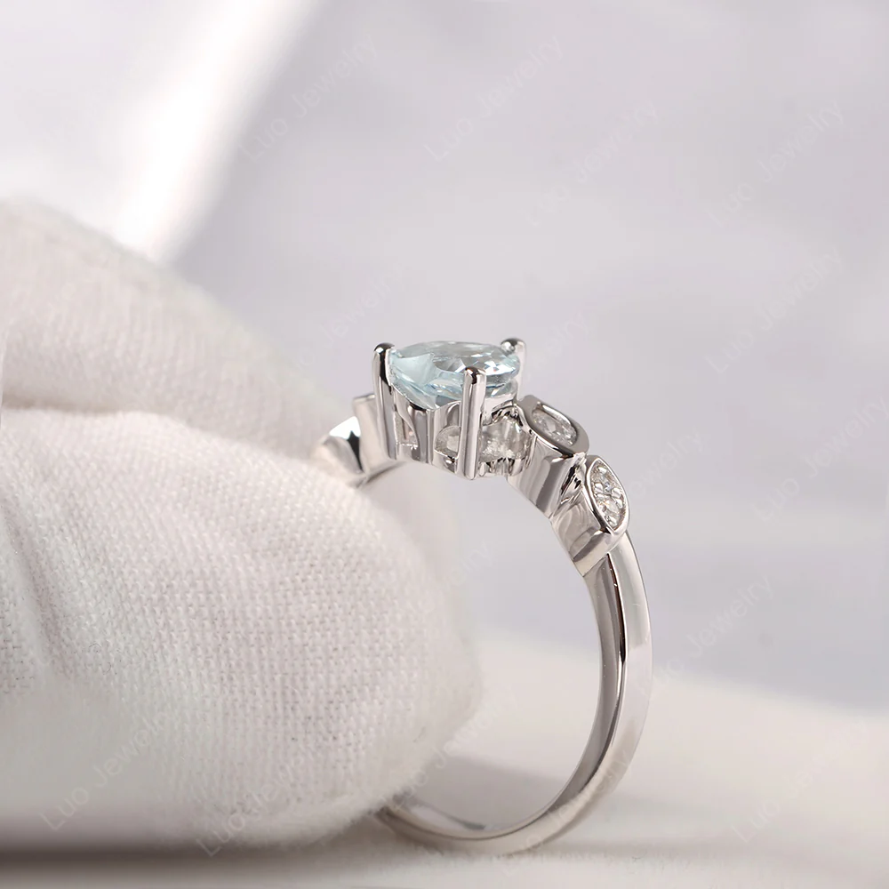 Delicate Heart Shaped Aquamarine Ring - Image 3