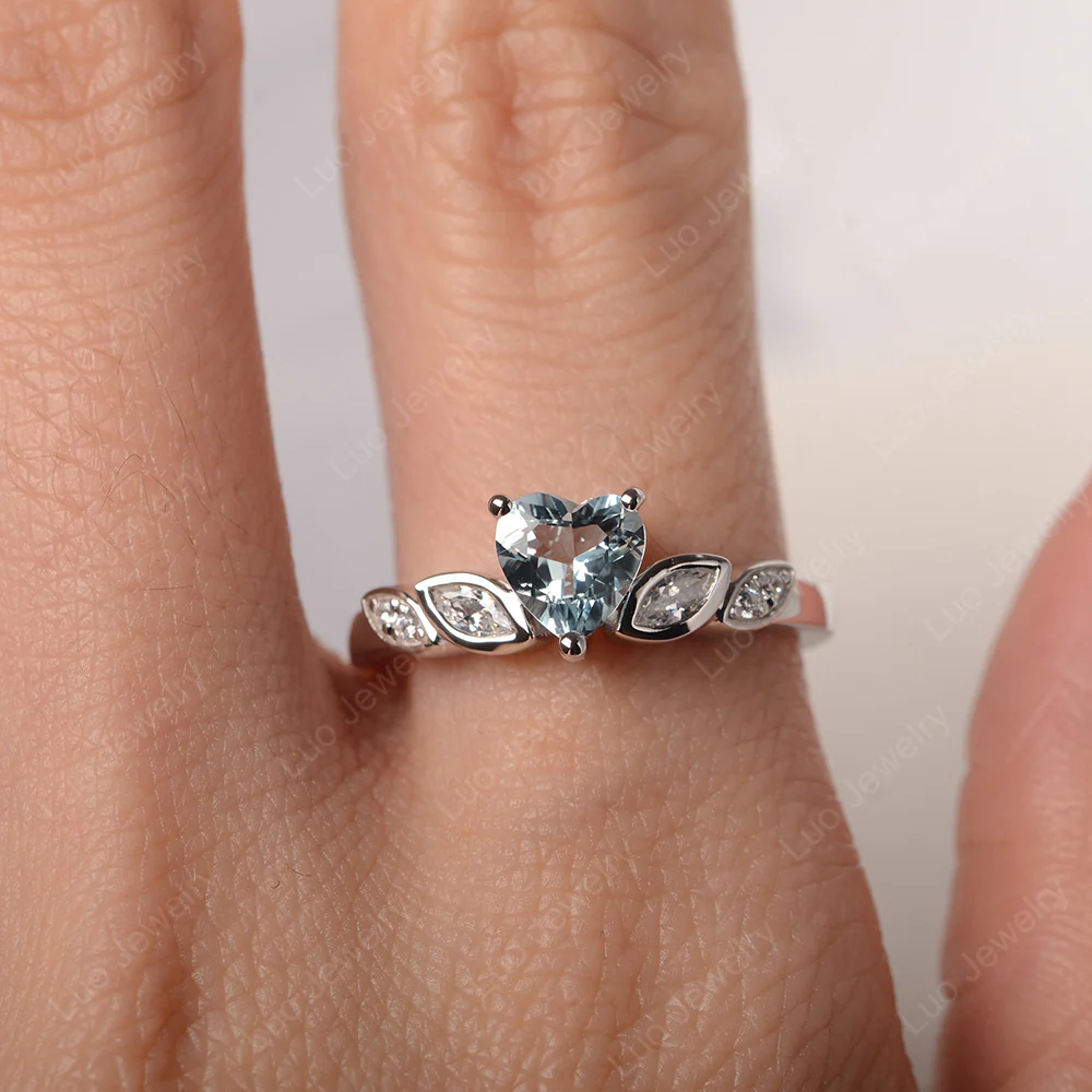 Delicate Heart Shaped Aquamarine Ring - Image 5