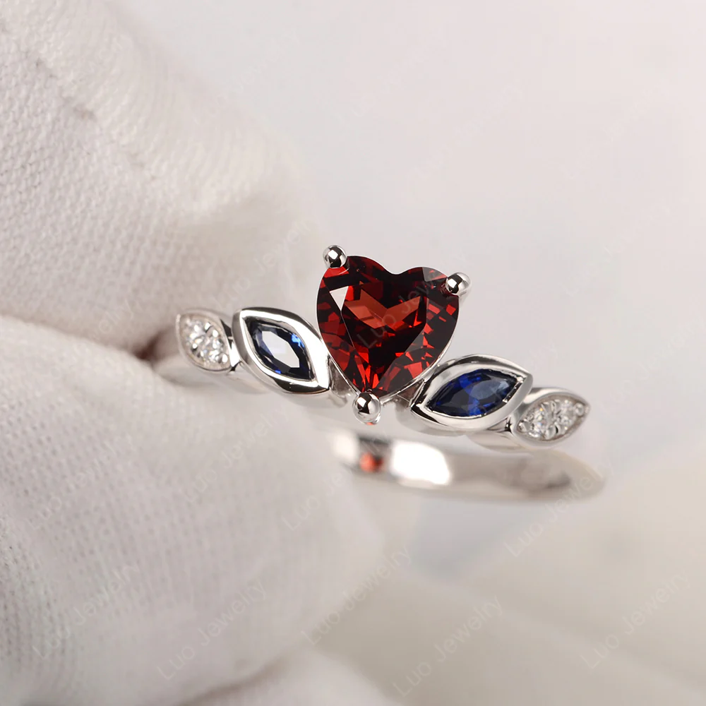 Delicate Heart Shaped Garnet Ring