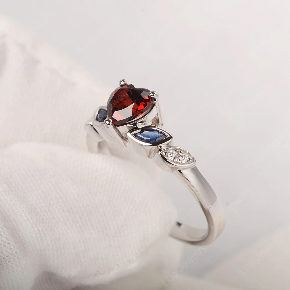 Delicate Heart Shaped Garnet Ring - Image 2