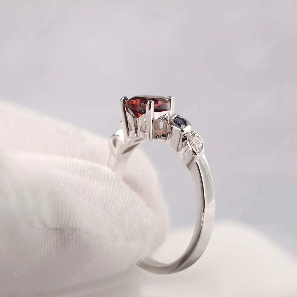 Delicate Heart Shaped Garnet Ring - Image 3