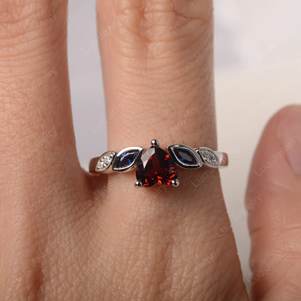 Delicate Heart Shaped Garnet Ring - Image 5