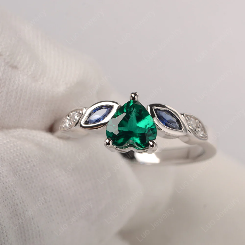 Delicate Heart Shaped Emerald Ring - Image 2
