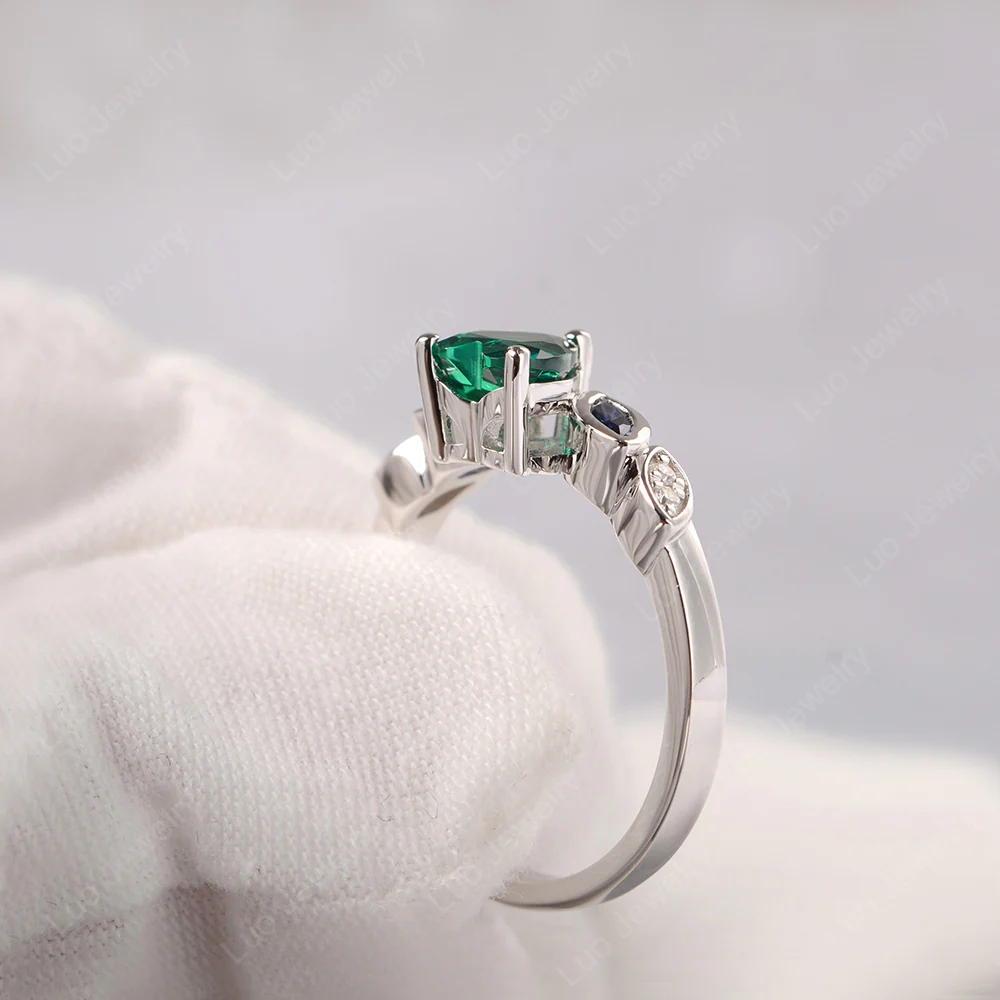 Delicate Heart Shaped Emerald Ring - Image 3