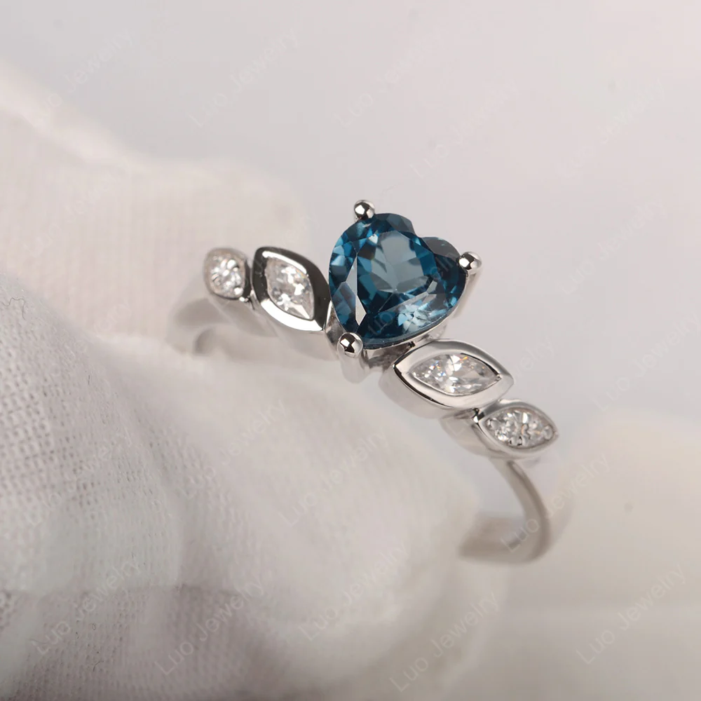Delicate Heart Shaped London Blue Topaz Ring