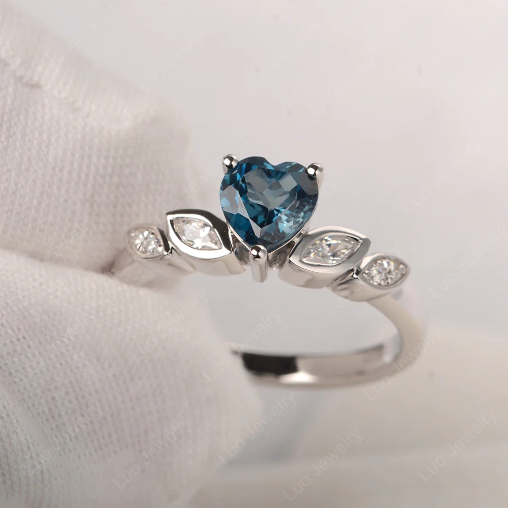 Delicate Heart Shaped London Blue Topaz Ring - Image 2