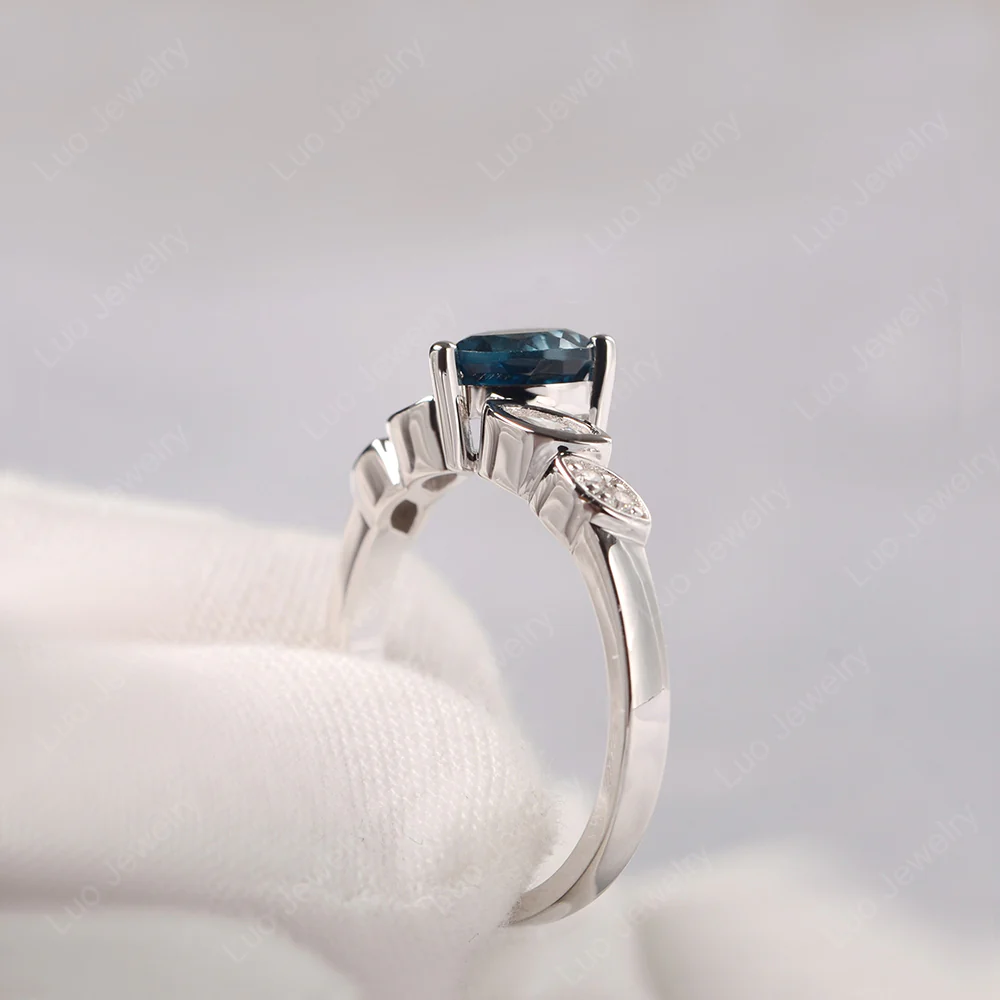 Delicate Heart Shaped London Blue Topaz Ring - Image 3