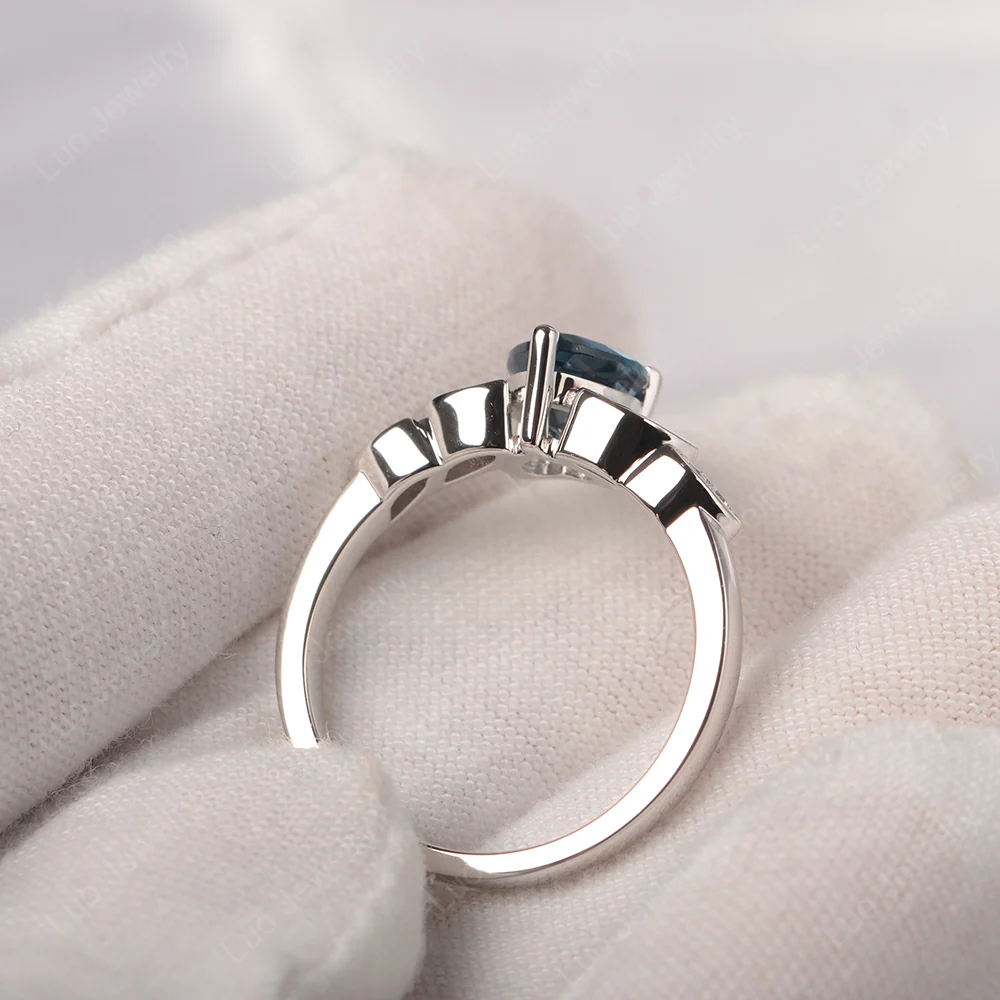Delicate Heart Shaped London Blue Topaz Ring - Image 4