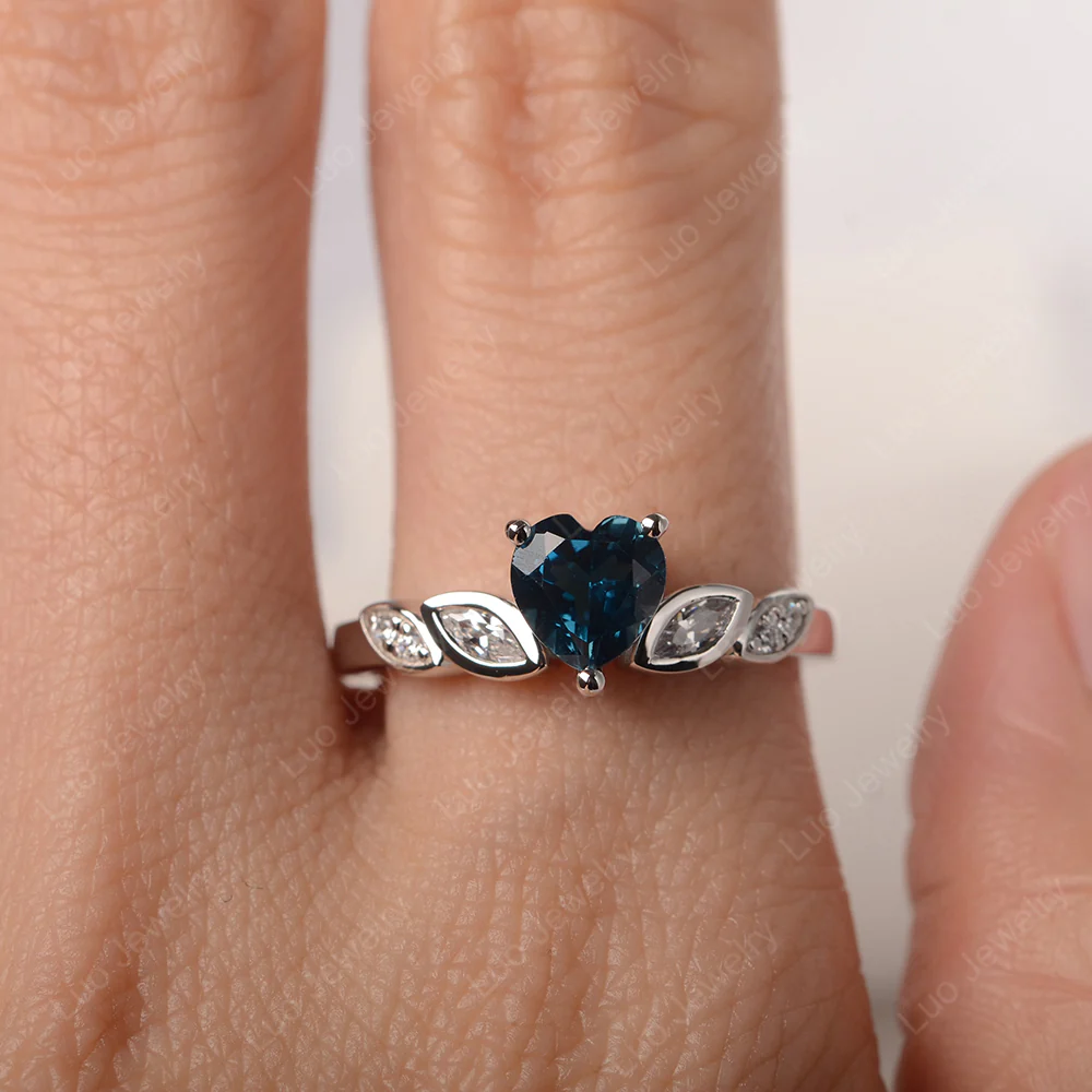 Delicate Heart Shaped London Blue Topaz Ring - Image 5