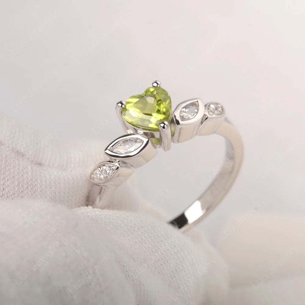 Delicate Heart Shaped Peridot Ring - Image 2