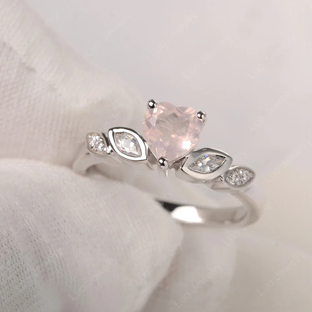 Delicate Heart Shaped Rose Quartz Ring