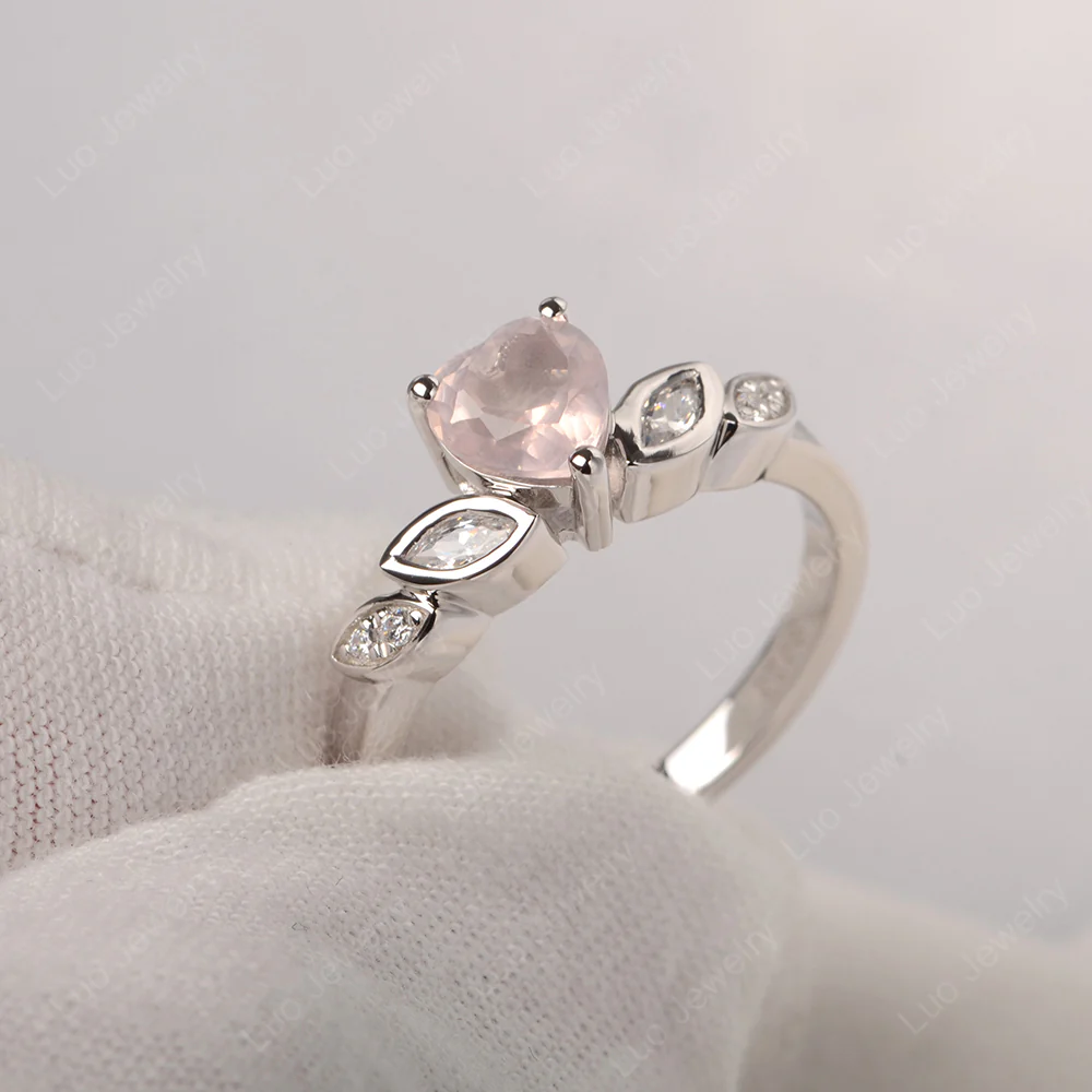 Delicate Heart Shaped Rose Quartz Ring - Image 2