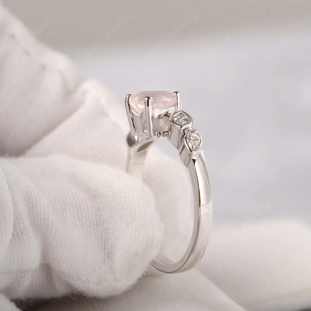 Delicate Heart Shaped Rose Quartz Ring - Image 3