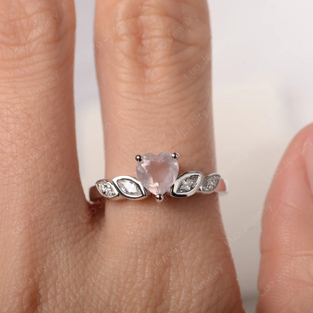 Delicate Heart Shaped Rose Quartz Ring - Image 5