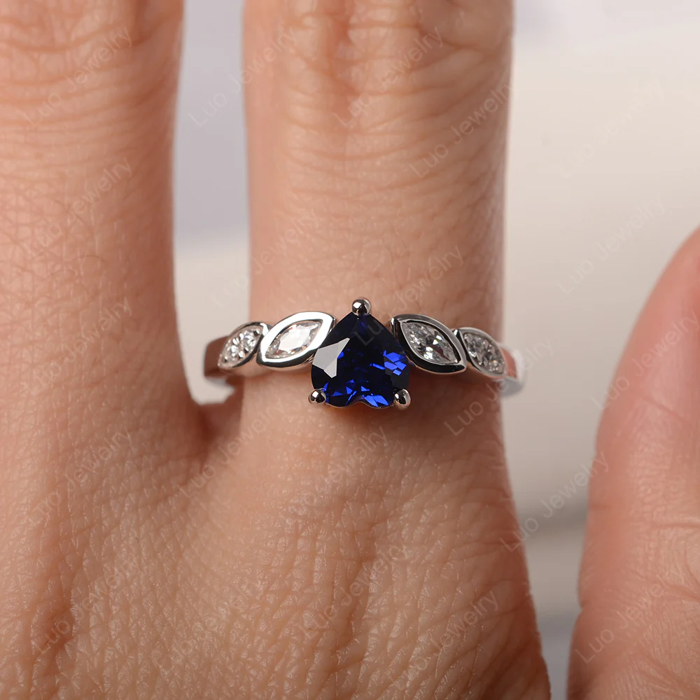 Delicate Heart Shaped Sapphire Ring - Image 4