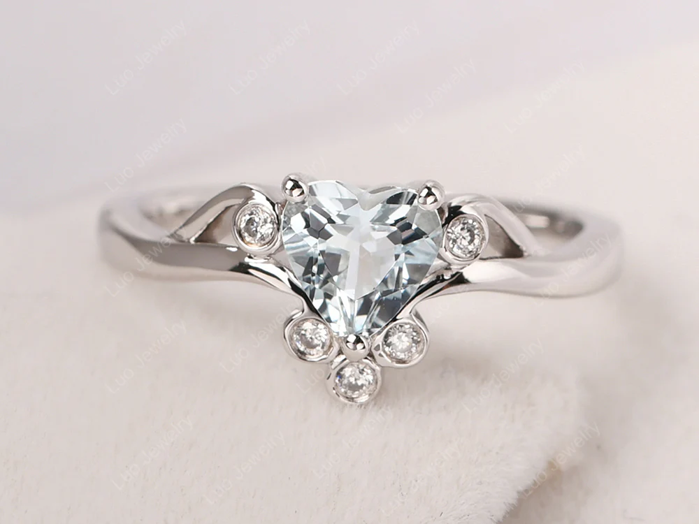 Aquamarine Heart Shaped Promise Ring - Image 10