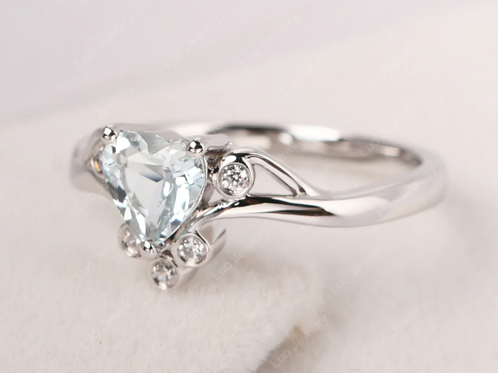 Aquamarine Heart Shaped Promise Ring - Image 11