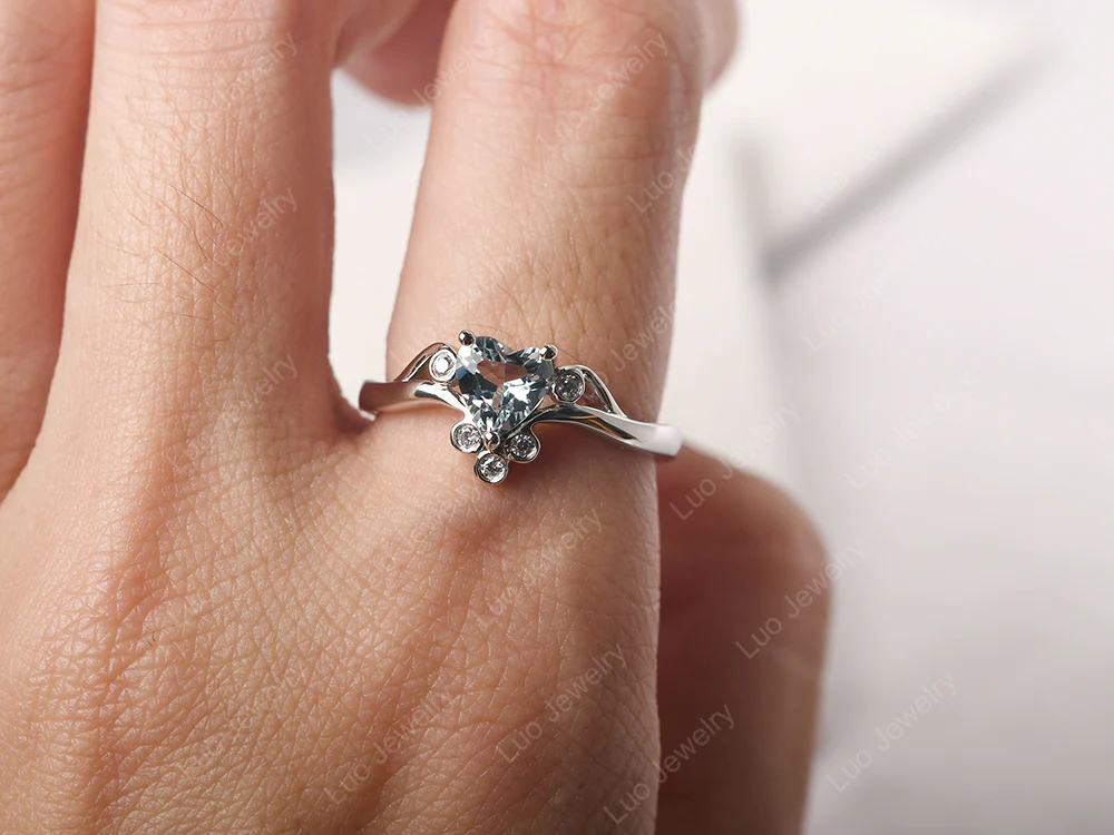 Aquamarine Heart Shaped Promise Ring - Image 14