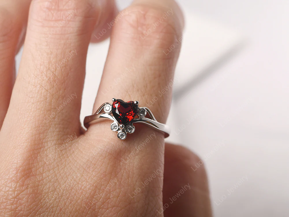 Garnet Heart Shaped Promise Ring - Image 14