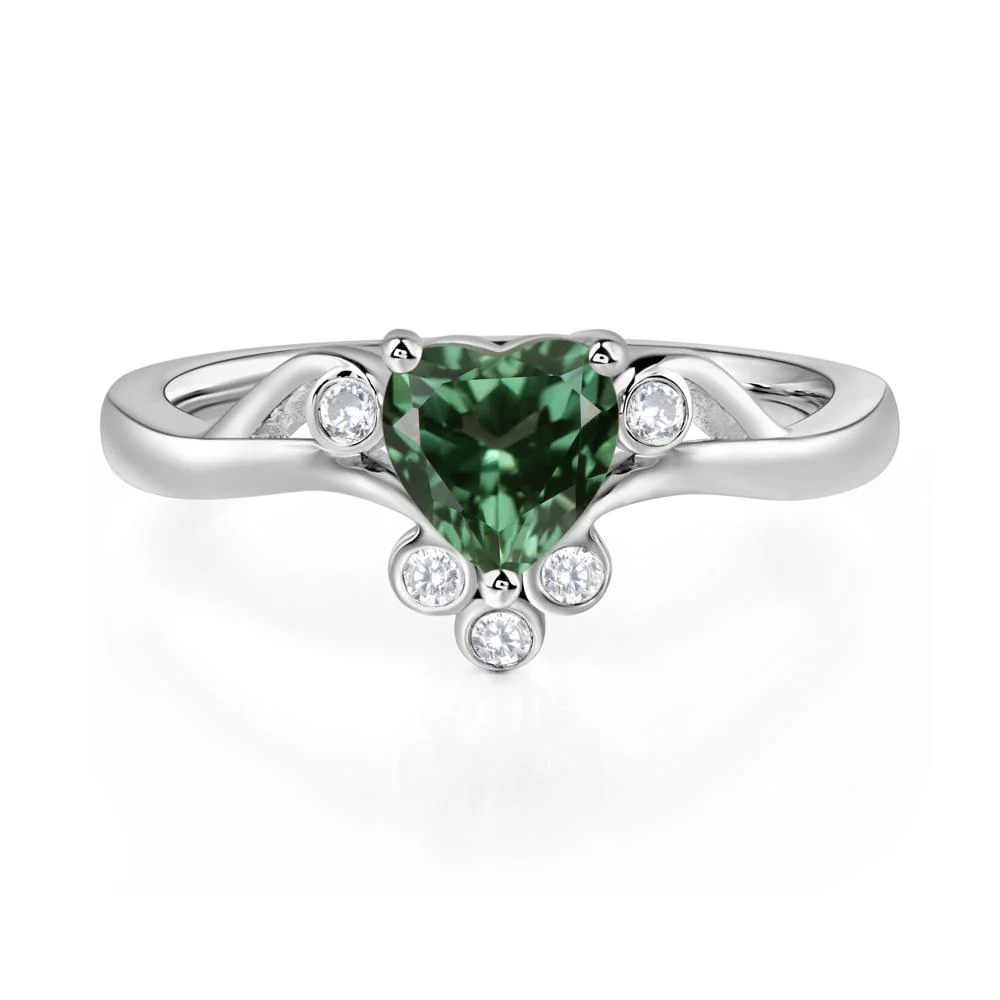 Heart Shaped Green Sapphire Wave Ring