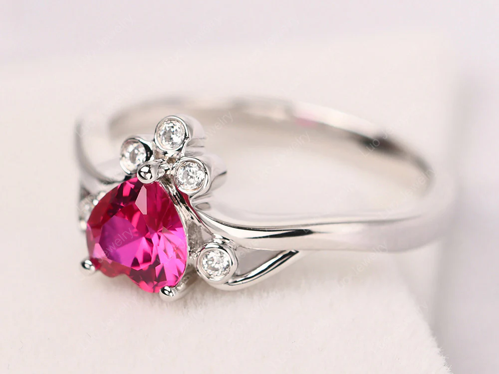 Ruby Heart Shaped Promise Ring - Image 11
