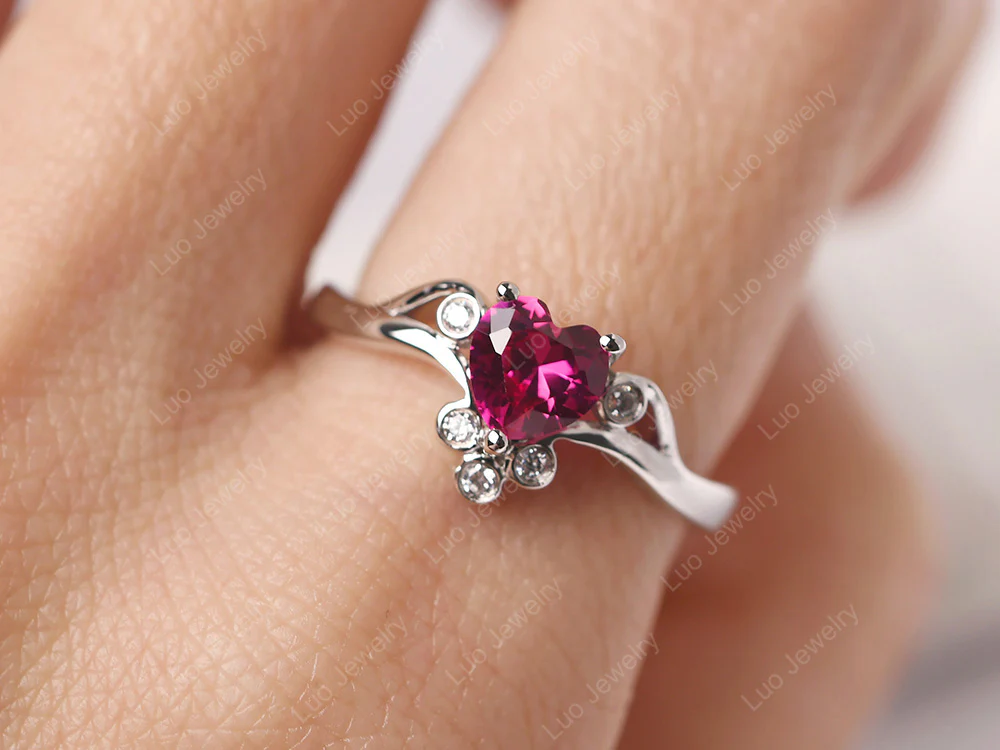 Ruby Heart Shaped Promise Ring - Image 14