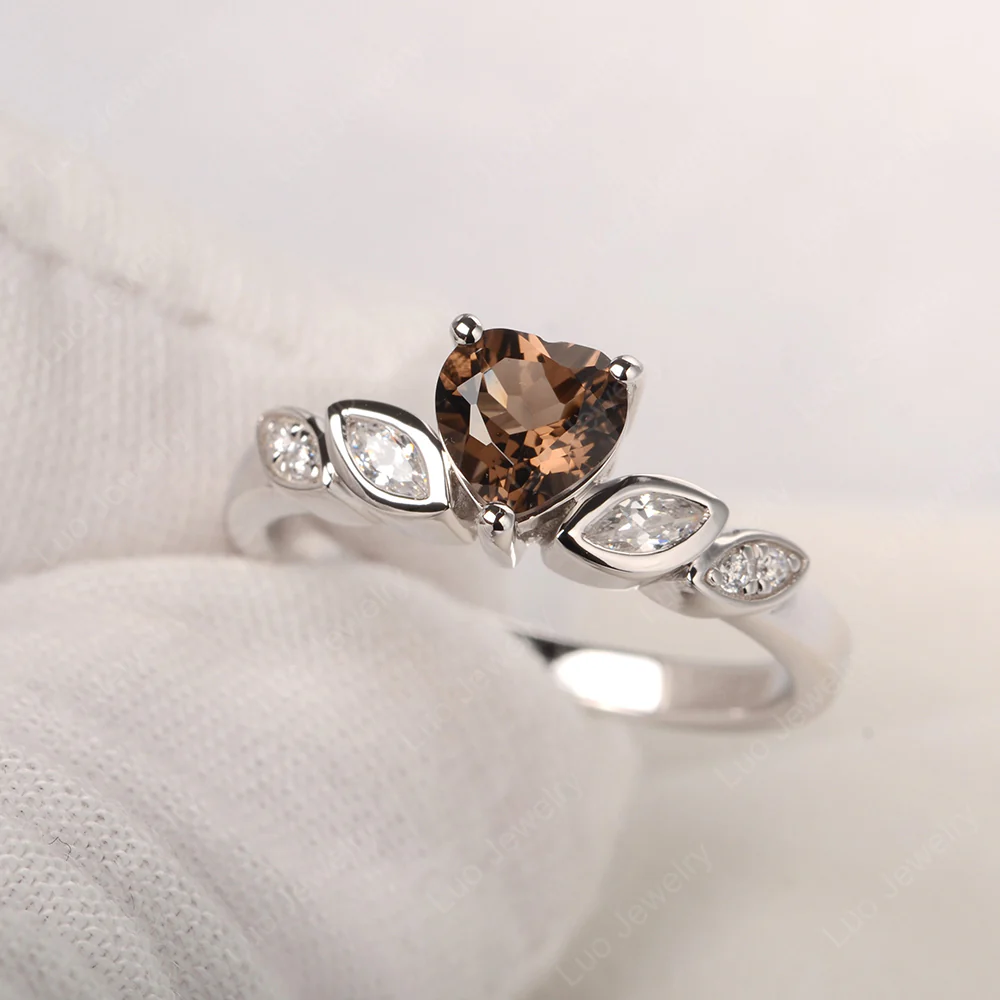 Delicate Heart Shaped Smoky Quartz Ring
