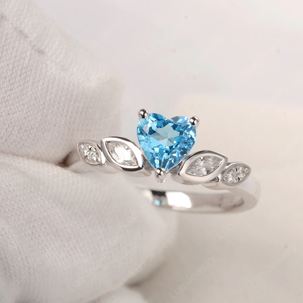 Delicate Heart Shaped Swiss Blue Topaz Ring