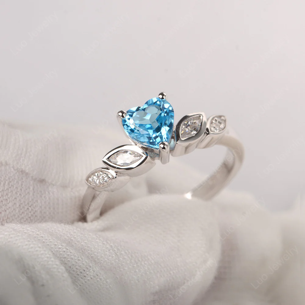 Delicate Heart Shaped Swiss Blue Topaz Ring - Image 2