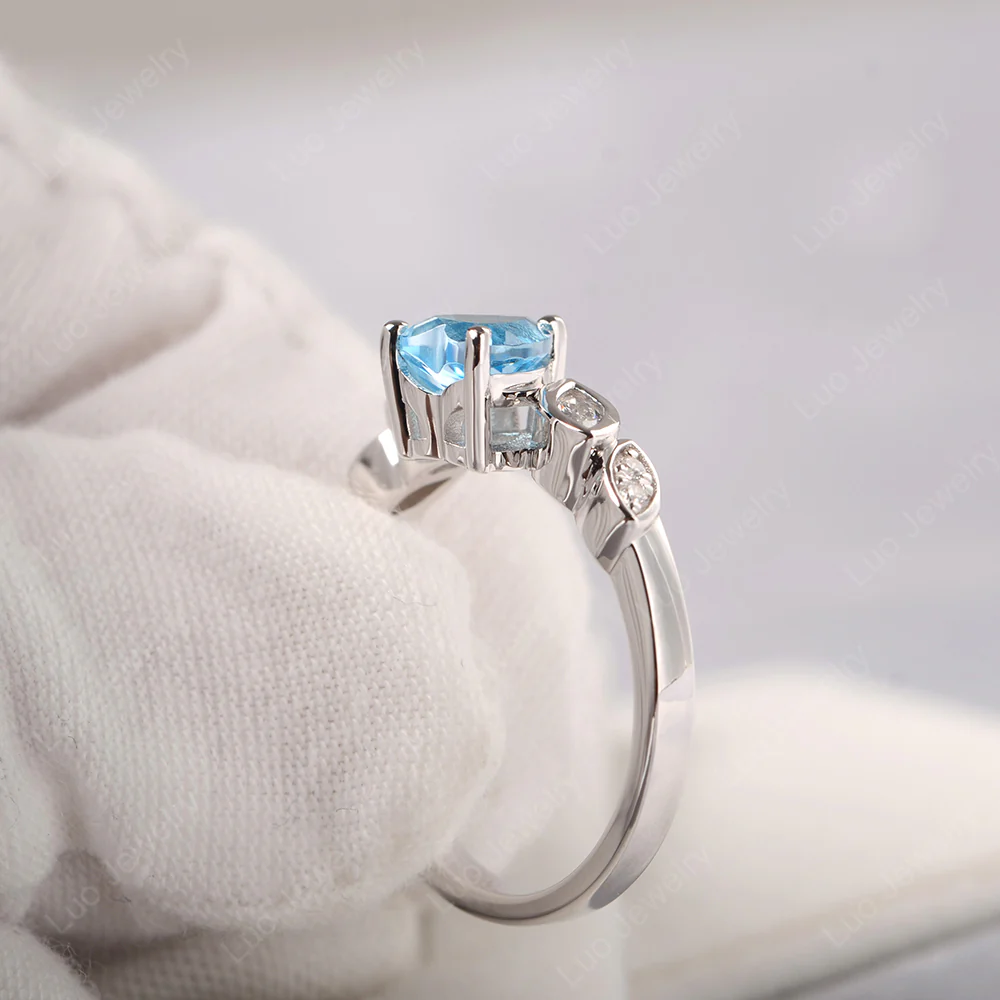 Delicate Heart Shaped Swiss Blue Topaz Ring - Image 3