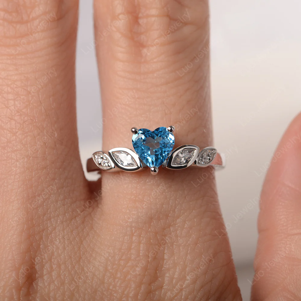 Delicate Heart Shaped Swiss Blue Topaz Ring - Image 5