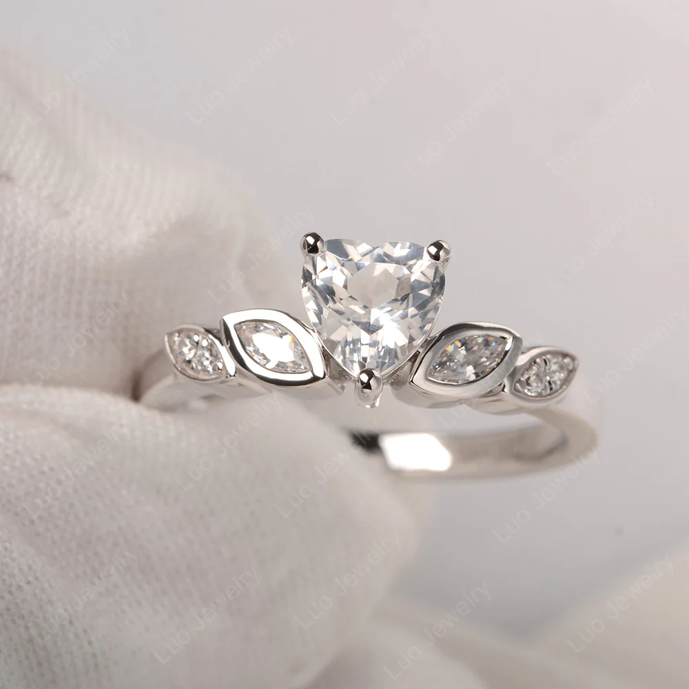 Delicate Heart Shaped White Topaz Ring