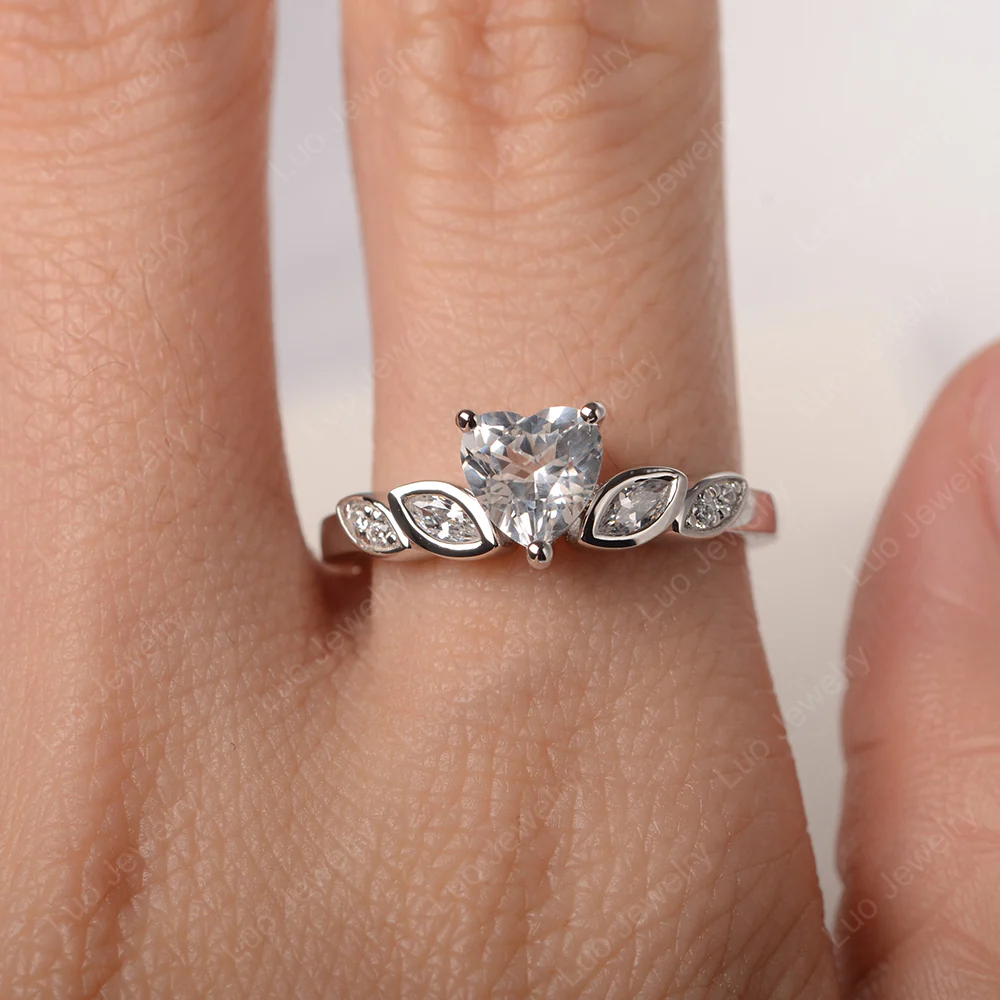 Delicate Heart Shaped White Topaz Ring - Image 5