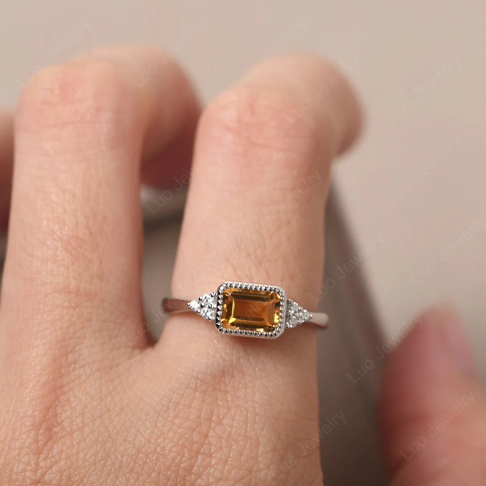 Classic Horizontal Bezel Set Citrine Ring - Image 5